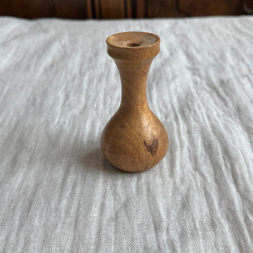 Antique Hand Carved Maple Burr Bud Vase Small Wooden Art Signed 1997